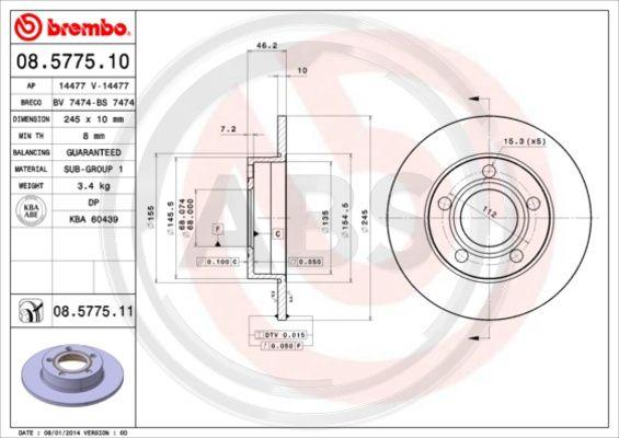 A.B.S. 08.5775.11 - Тормозной диск autospares.lv