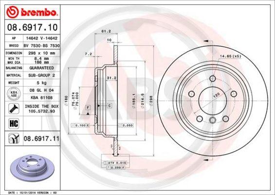 A.B.S. 08.6917.11 - Тормозной диск autospares.lv