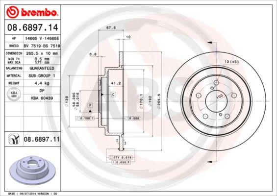 A.B.S. 08.6897.11 - Тормозной диск autospares.lv