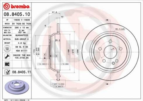 A.B.S. 08.8405.10 - Тормозной диск autospares.lv