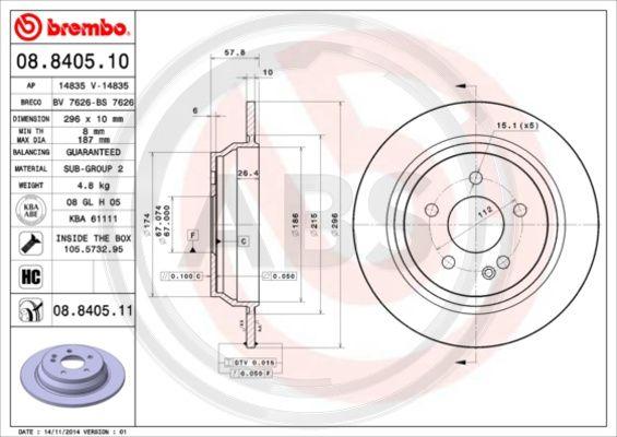 A.B.S. 08.8405.11 - Тормозной диск autospares.lv
