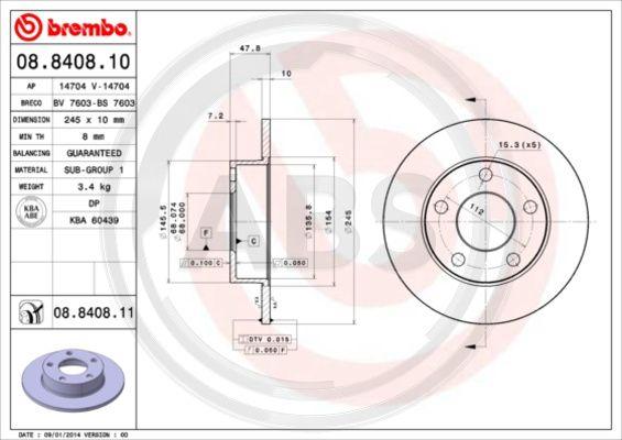 A.B.S. 08.8408.11 - Тормозной диск autospares.lv