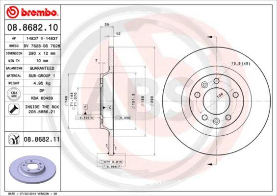 A.B.S. 08.8682.11 - Тормозной диск autospares.lv