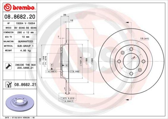 A.B.S. 08.8682.21 - Тормозной диск autospares.lv