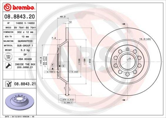 A.B.S. 08.8843.21 - Тормозной диск autospares.lv