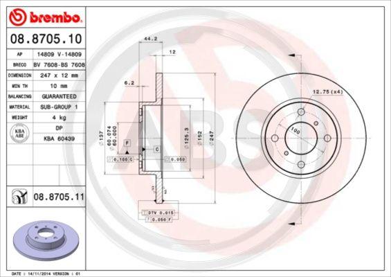 A.B.S. 08.8705.10 - Тормозной диск autospares.lv