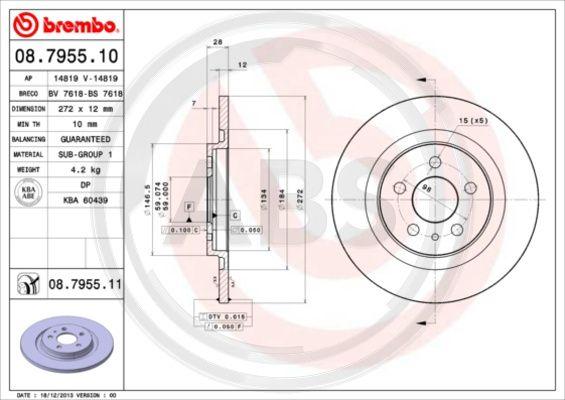 A.B.S. 08.7955.11 - Тормозной диск autospares.lv