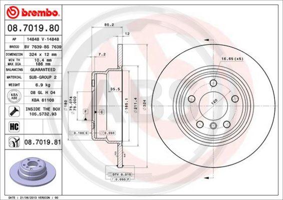 A.B.S. 08.7019.81 - Тормозной диск autospares.lv