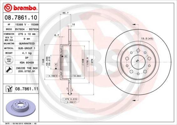 A.B.S. 08.7861.11 - Тормозной диск autospares.lv