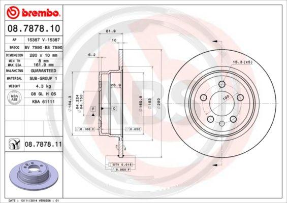 A.B.S. 08.7878.10 - Тормозной диск autospares.lv