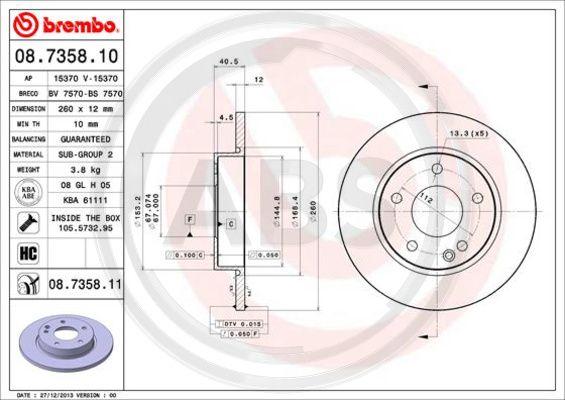 A.B.S. 08.7358.11 - Тормозной диск autospares.lv