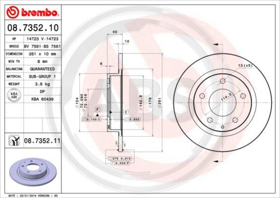 A.B.S. 08.7352.11 - Тормозной диск autospares.lv