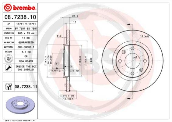 A.B.S. 08.7238.11 - Тормозной диск autospares.lv