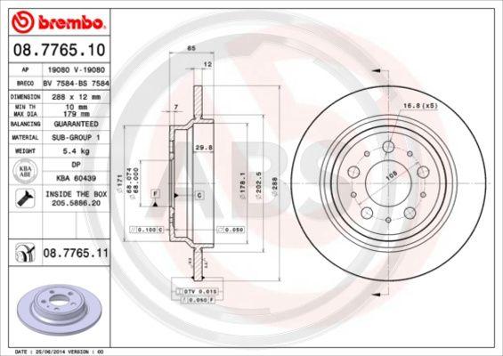 A.B.S. 08.7765.11 - Тормозной диск autospares.lv