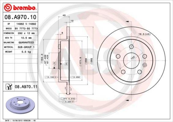 A.B.S. 08.A970.11 - Тормозной диск autospares.lv