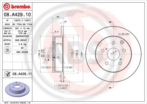 A.B.S. 08.A429.10 - Тормозной диск autospares.lv