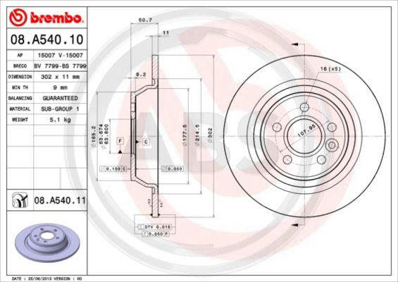 A.B.S. 08.A540.10 - Тормозной диск autospares.lv