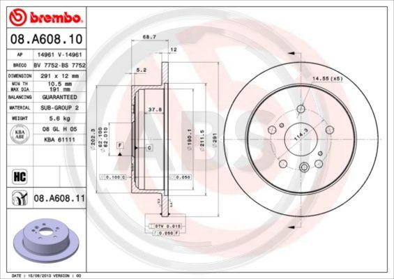 A.B.S. 08.A608.11 - Тормозной диск autospares.lv