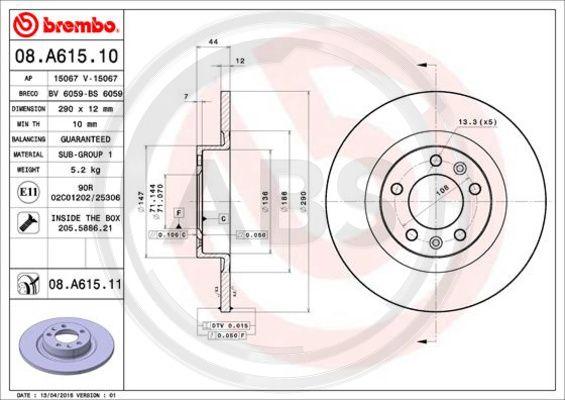 A.B.S. 08.A615.11 - Тормозной диск autospares.lv