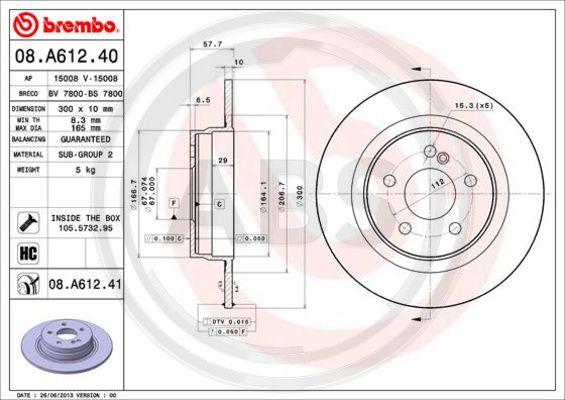 A.B.S. 08.A612.41 - Тормозной диск autospares.lv