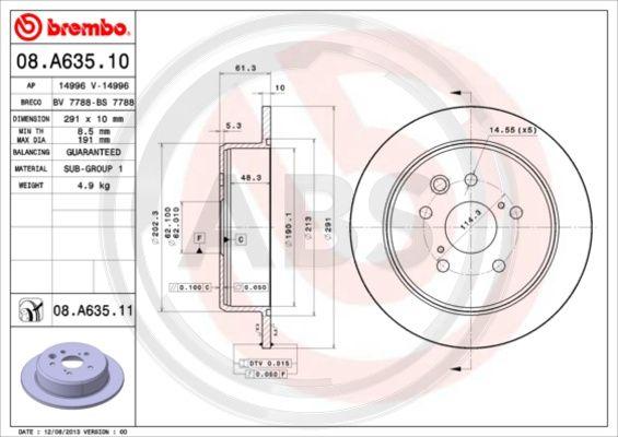 A.B.S. 08.A635.11 - Тормозной диск autospares.lv