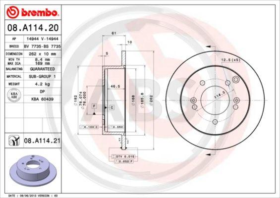 A.B.S. 08.A114.21 - Тормозной диск autospares.lv