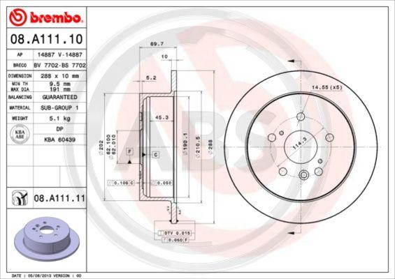 A.B.S. 08.A111.11 - Тормозной диск autospares.lv