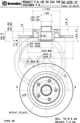 A.B.S. 08.A239.10 - Тормозной диск autospares.lv