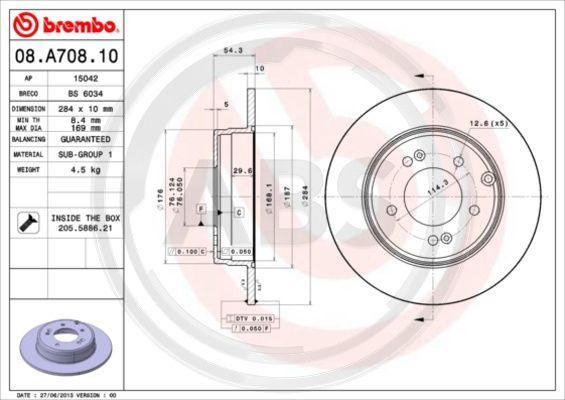 A.B.S. 08.A708.10 - Тормозной диск autospares.lv