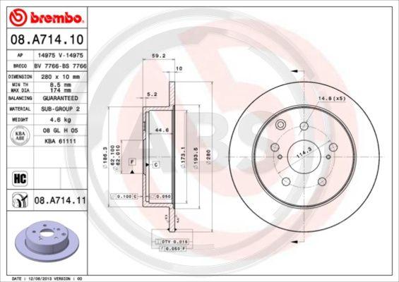 A.B.S. 08.A714.11 - Тормозной диск autospares.lv