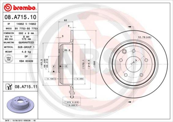 A.B.S. 08.A715.11 - Тормозной диск autospares.lv