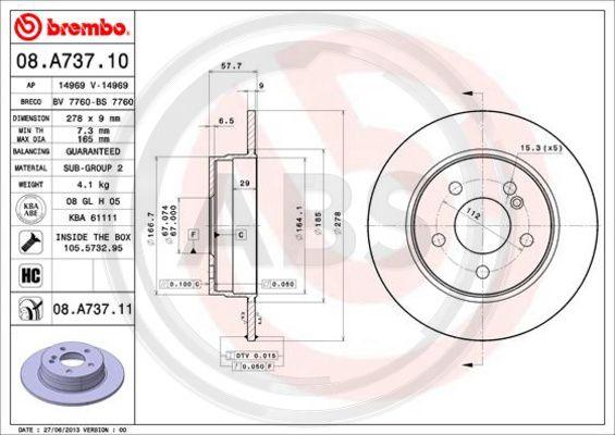 A.B.S. 08.A737.11 - Тормозной диск autospares.lv