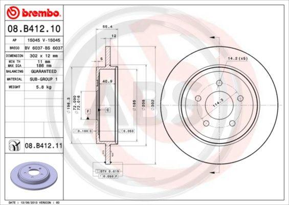 A.B.S. 08.B412.11 - Тормозной диск autospares.lv