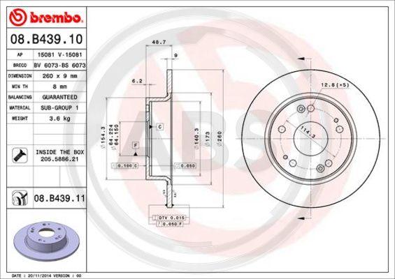 A.B.S. 08.B439.11 - Тормозной диск autospares.lv