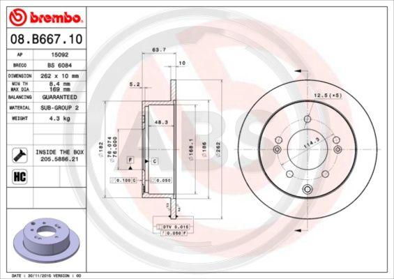 A.B.S. 08.B667.11 - Тормозной диск autospares.lv