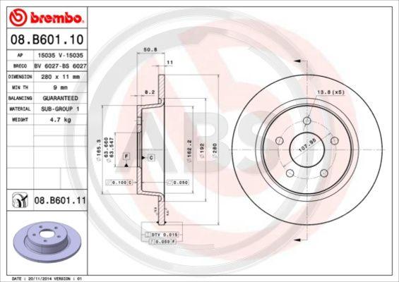 A.B.S. 08.B601.11 - Тормозной диск autospares.lv