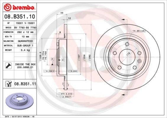 A.B.S. 08.B351.11 - Тормозной диск autospares.lv