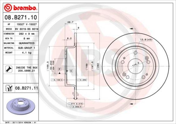 A.B.S. 08.B271.10 - Тормозной диск autospares.lv