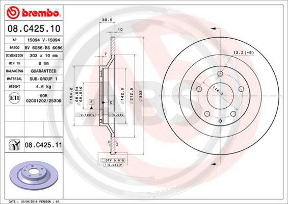 A.B.S. 08.C425.11 - Тормозной диск autospares.lv