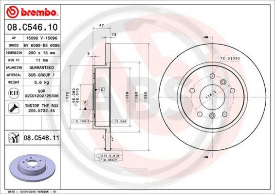 A.B.S. 08.C546.11 - Тормозной диск autospares.lv