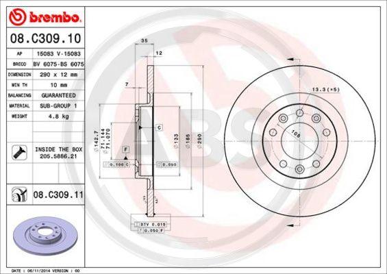 A.B.S. 08.C309.11 - Тормозной диск autospares.lv
