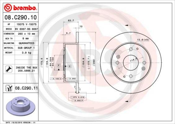 A.B.S. 08.C290.11 - Тормозной диск autospares.lv