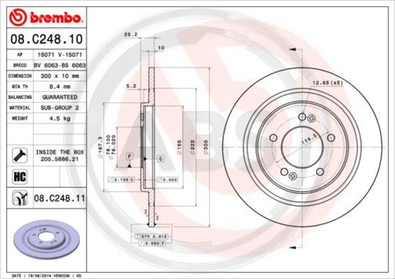 A.B.S. 08.C248.11 - Тормозной диск autospares.lv