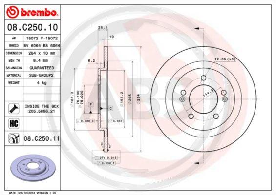 A.B.S. 08.C250.11 - Тормозной диск autospares.lv