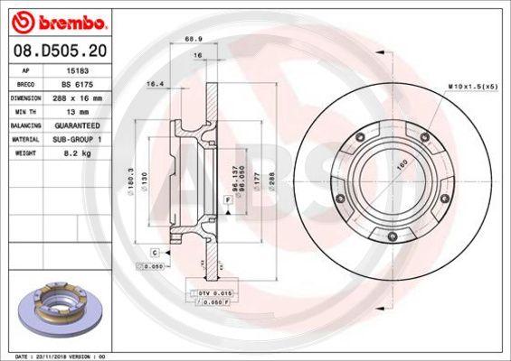 A.B.S. 08.D505.20 - Тормозной диск autospares.lv