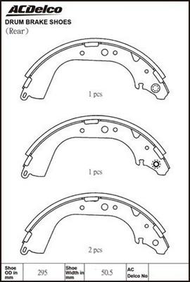 ACDelco ACBS1660 - Комплект тормозных колодок, барабанные autospares.lv