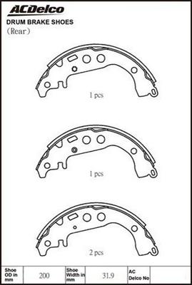 ACDelco ACBS1852 - Комплект тормозных колодок, барабанные autospares.lv