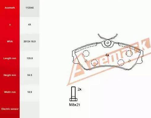 Acemark 112545 - Тормозные колодки, дисковые, комплект autospares.lv