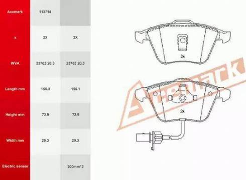 Acemark 112714 - Тормозные колодки, дисковые, комплект autospares.lv