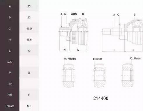 Acemark 214400 - Шарнирный комплект, ШРУС, приводной вал autospares.lv